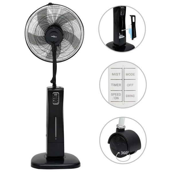 vidaXL Ventilatore Nebulizzatore a Piedistallo con Telecomando Nero