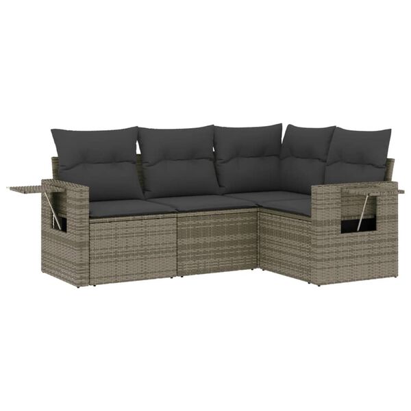 vidaXL Set Divani da Giardino 4 pz con Cuscini in Polyrattan Grigio