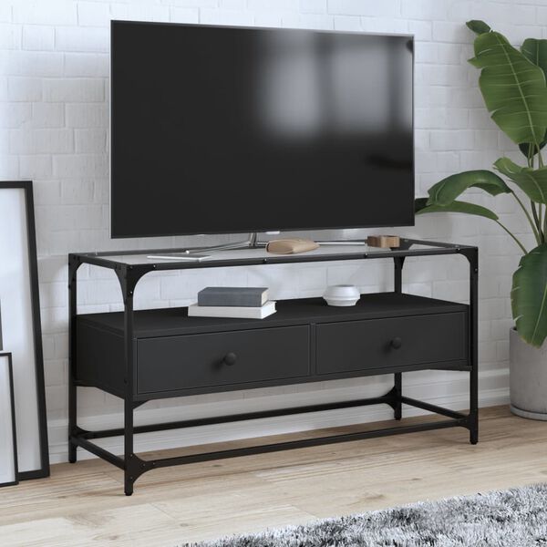 vidaXL Mobile TV con Piano in Vetro Nero 98x35x51 cm Legno Multistrato
