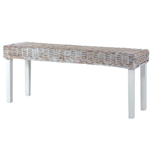 vidaXL Panca 110 cm Bianca in Rattan Naturale Kubu e Massello di Mogano