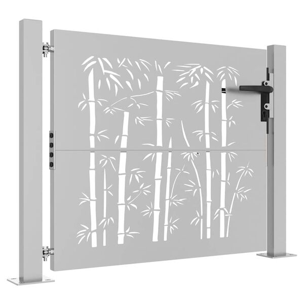 vidaXL Cancello da giardino 100x75 cm in acciaio Corten e design in bambù