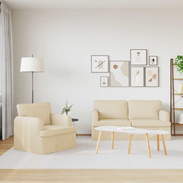 vidaXL Divano 2 pcs Crema 162 x 80 x 85 cm Tessuto