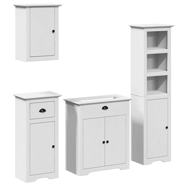 vidaXL Set Mobili da Bagno 4 pz BODO Bianco in Legno Massello di Pino