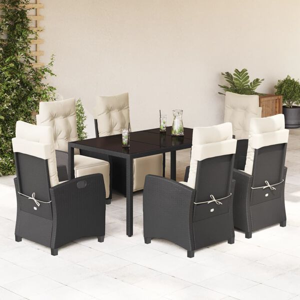 vidaXL Set da Pranzo da Giardino 7 pz Nero con Cuscini in Polyrattan