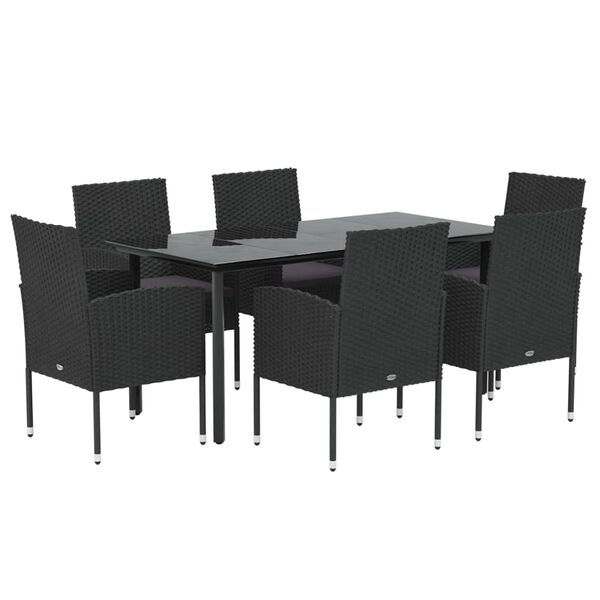 vidaXL Set da Pranzo da Giardino 7 pz Nero con Cuscini in Polyrattan