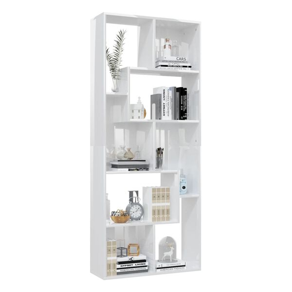 vidaXL Libreria Bianco Lucido 67x24x161 cm in Legno Multistrato