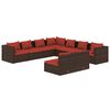 vidaXL Set Divani da Giardino 9 pz con Cuscini in Polyrattan Marrone