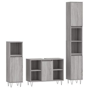 vidaXL Set Mobili da Bagno 3 pz Grigio Sonoma in Legno Multistrato