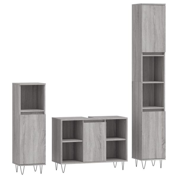 vidaXL Set Mobili da Bagno 3 pz Grigio Sonoma in Legno Multistrato