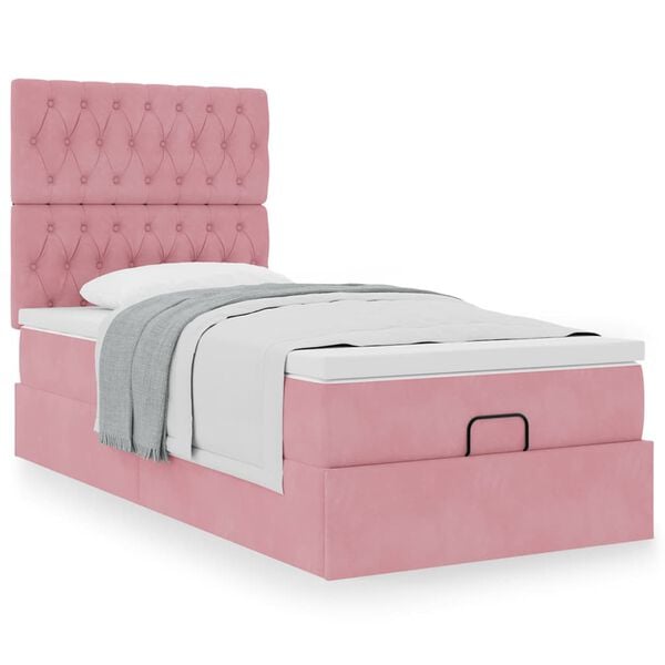 vidaXL Struttura Letto Pouf con Materassi Rosa 90x200 cm in Velluto
