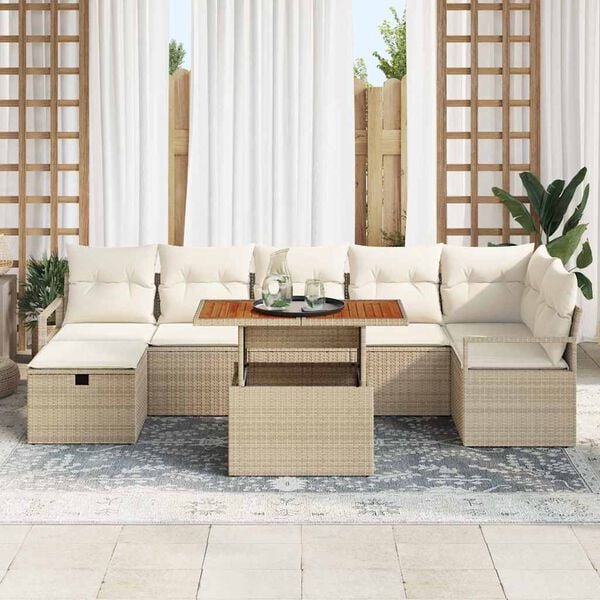 vidaXL Set Divano da Giardino con cuscino 8 pcs Beige Poly Rattan