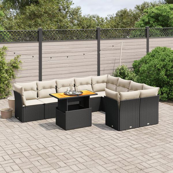 vidaXL Set Divani da Giardino 10pz con Cuscini in Polyrattan Nero