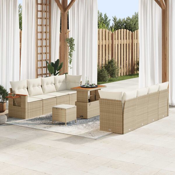 vidaXL Set Divano da Giardino con cuscino 11 pcs Beige e Crema