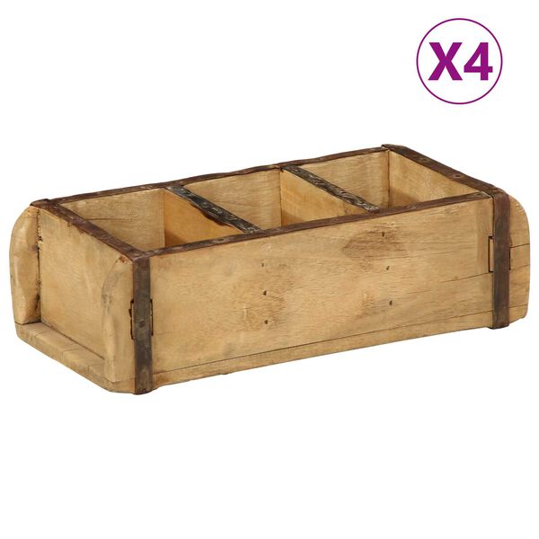 vidaXL Vassoio 4 pcs Marrone 30 x 14 x 9 cm Legno Recuperato Massello