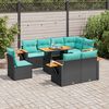 vidaXL Set Divani da Giardino 9 pz con Cuscini Nero Polyrattan Acacia