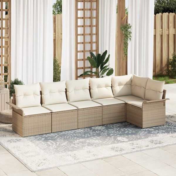 vidaXL Set Divano da Giardino con cuscino 6 pcs Beige polyrattan