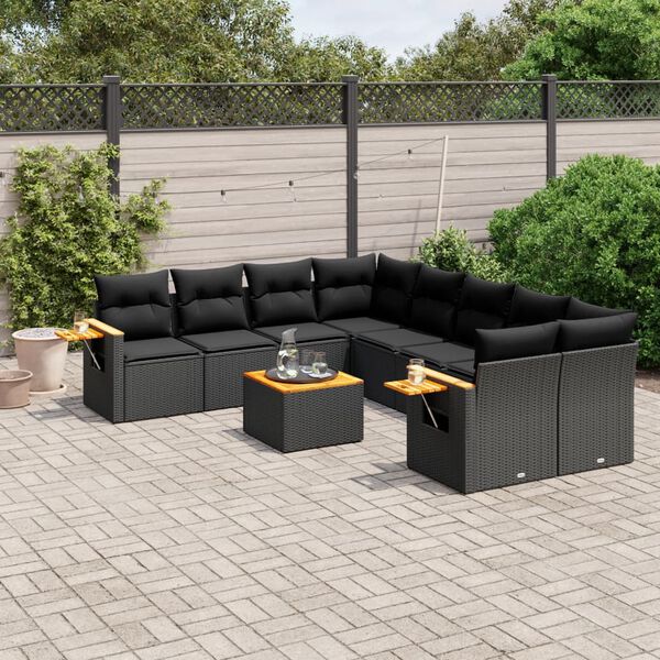 vidaXL Set Divani da Giardino 9 pz con Cuscini Nero in Polyrattan