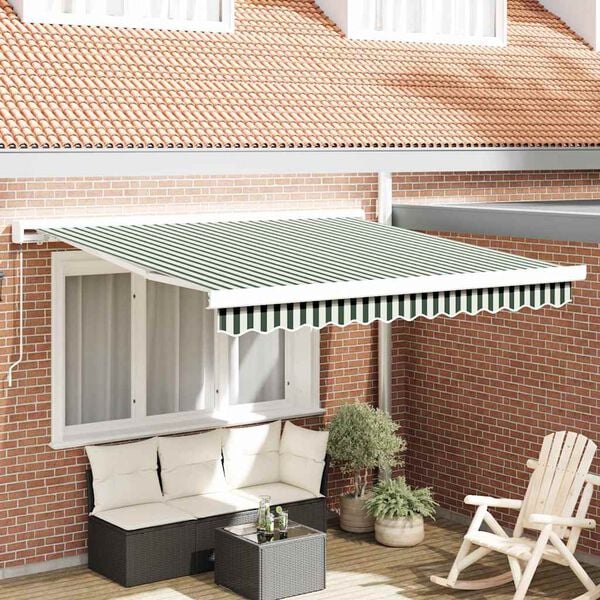 vidaXL Tenda Retrattile Verde e Bianco 300 x 250 cm Tessuto e Metallo