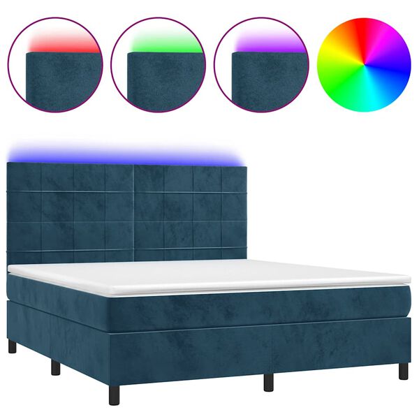 vidaXL Letto a Molle con Materasso e LED Blu Scuro 180x200 cm