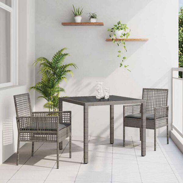vidaXL Set da Pranzo per Giardino 3 pcs Grigio polyrattan