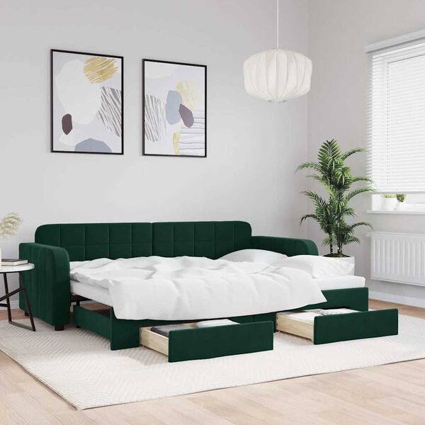 vidaXL Divano Letto Estraibile Cassetti Verde Scuro 80x200cm Velluto