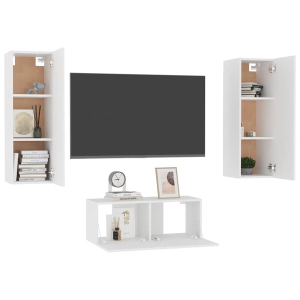 vidaXL Set Mobili Porta TV 3 pz Bianco in Legno Multistrato