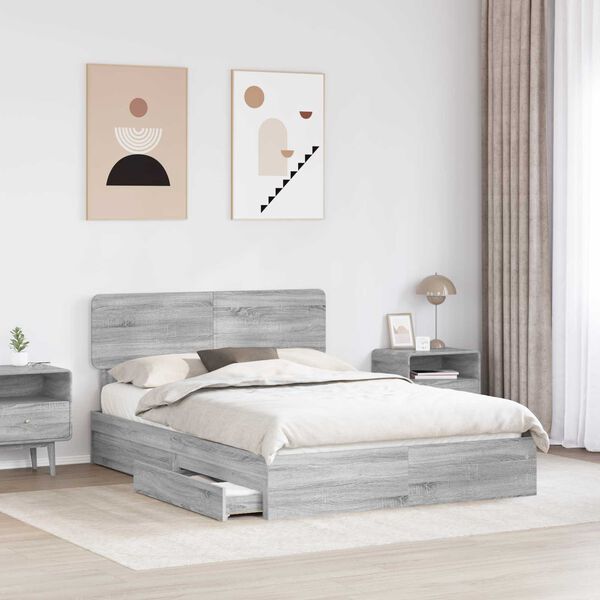 vidaXL Letto con Contenitore con testiera Grigio Sonoma 150 x 200 cm