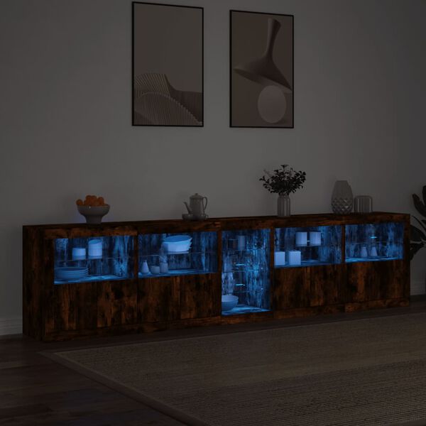 vidaXL Credenza con Luci LED Rovere Fumo 283x37x67 cm