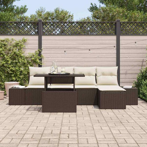 vidaXL Set Divano da Giardino 6 pcs Marrone e Crema polyrattan