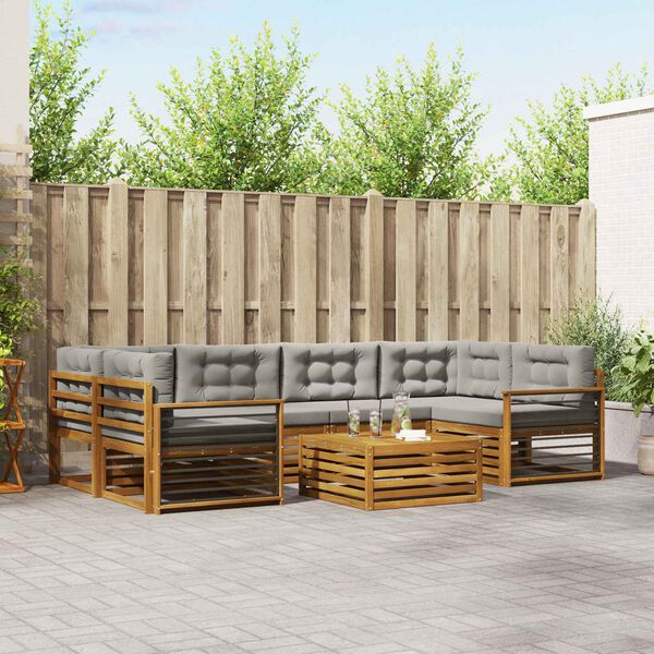 vidaXL Set di divani da esterno 7 pcs Grigio Naturale e Chiaro