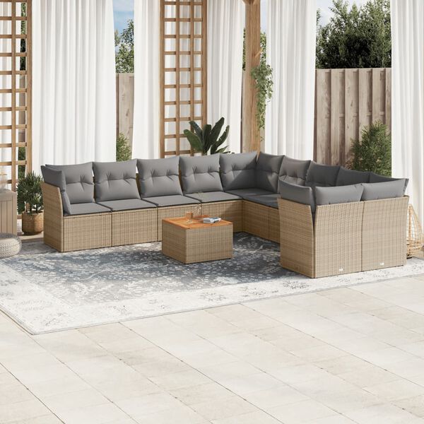 vidaXL Set Divano da Giardino 11 pz con Cuscini Beige Misto Polyrattan