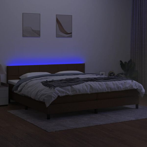 vidaXL Letto a Molle Materasso e LED MarroneScuro 200x200cm in Tessuto
