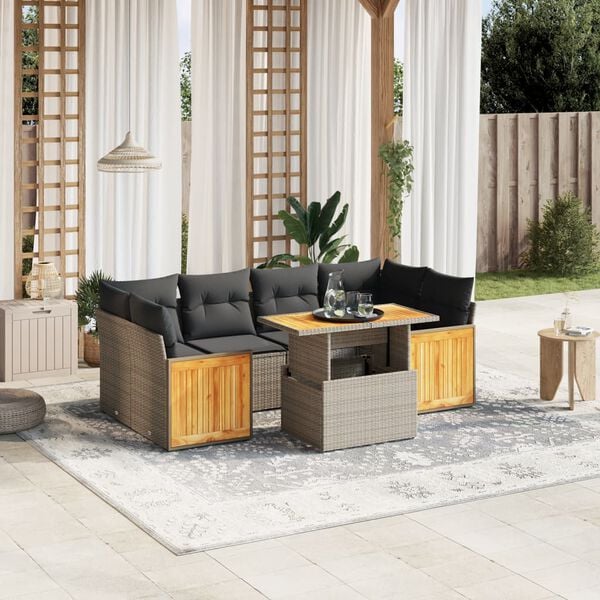 vidaXL Set Divani da Giardino 7 pz con Cuscini Grigio in Polyrattan