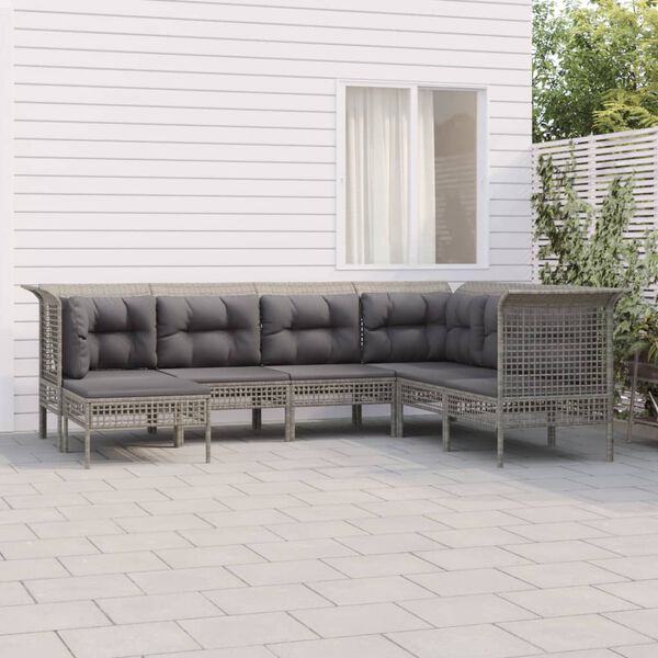 vidaXL Set Divani da Giardino 7 pz con Cuscini in Polyrattan Grigio