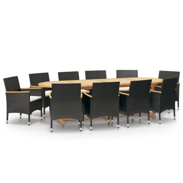 vidaXL Set da Pranzo per Giardino 11 pz con Cuscini Nero