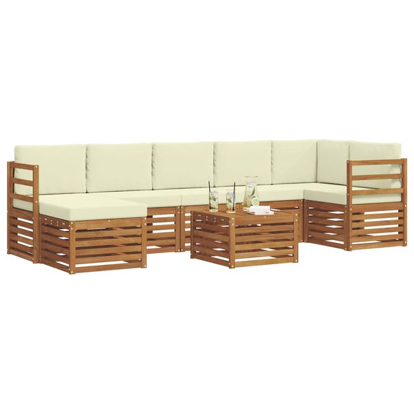 vidaXL Set divani 8 pcs Naturale e Crema Legno di Acacia Massello