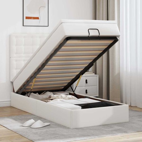 vidaXL Letto Pouf con Materasso Bianco 100x200 cm Similpelle