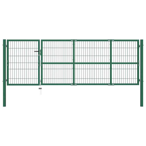 vidaXL Cancello per Recinzione da Giardino con Pali 350x100 cm in Acciaio Verde