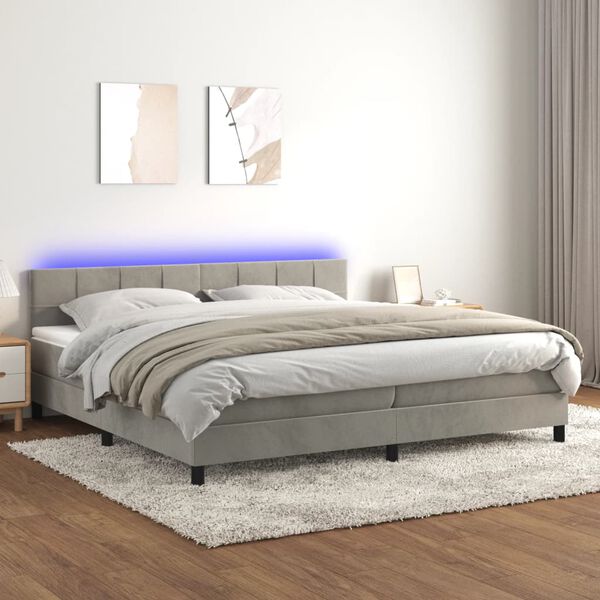 vidaXL Letto a Molle con Materasso e LED Grigio Chiaro 200x200 cm Velluto