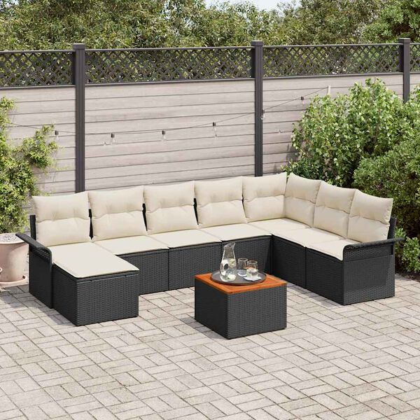 vidaXL Set Divano da Giardino con cuscino 9 pcs Nero polyrattan