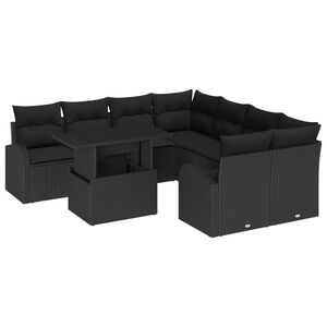 vidaXL Set Divano da Giardino 9 pcs Nero Rattan in Polipropilene