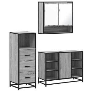 vidaXL Set Mobili da Bagno 3 pz Grigio Sonoma in Legno Multistrato