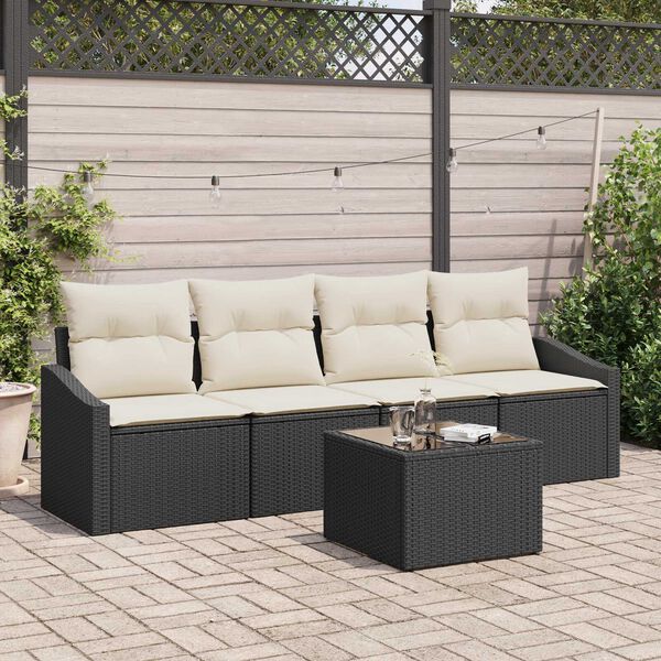 vidaXL Set di divani con cuscino 5 pcs Nero e Crema polyrattan