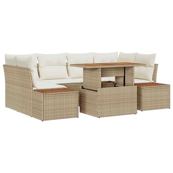 vidaXL Set Divano da Giardino 7 pcs Beige Poly Rattan