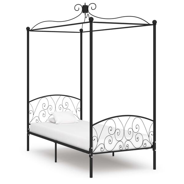 vidaXL Letto a Baldacchino Nero in Metallo 100x200 cm