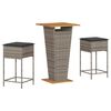 vidaXL Set Bar da Giardino 3pz con Cuscini Grigio in Polyrattan