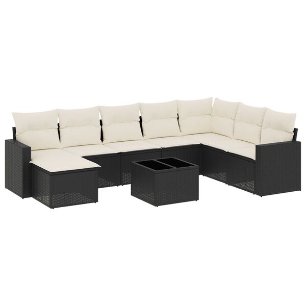vidaXL Set Divani da Giardino 9 pz con Cuscini Nero in Polyrattan