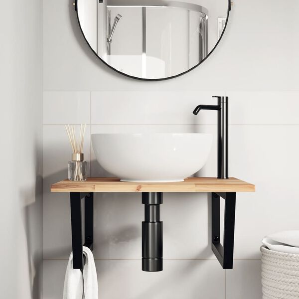 vidaXL Ripiano a Parete per Lavabo in Acciaio e Massello di Acacia