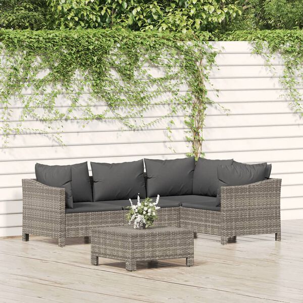 vidaXL Set Divani da Giardino 5 pz con Cuscini in Polyrattan Grigio