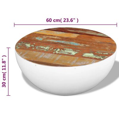 vidaXL Tavolino da Salotto Forma di Coppa Legno di Recupero 60x60x30cm